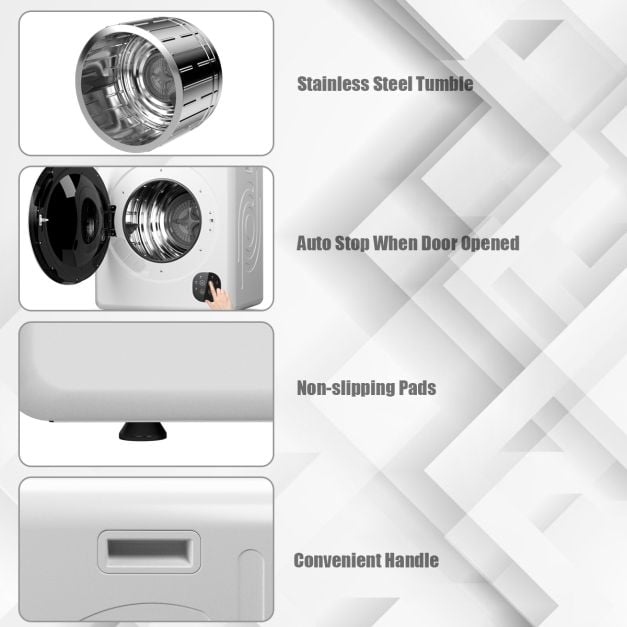 1700W Electric Tumble Laundry Dryer Stainless Steel Tub 6 kg/91L-White