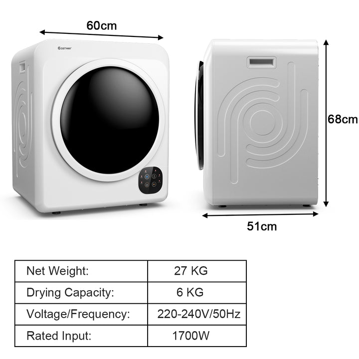 1700W Electric Tumble Laundry Dryer Stainless Steel Tub 6 kg/91L-White - TidySpaces