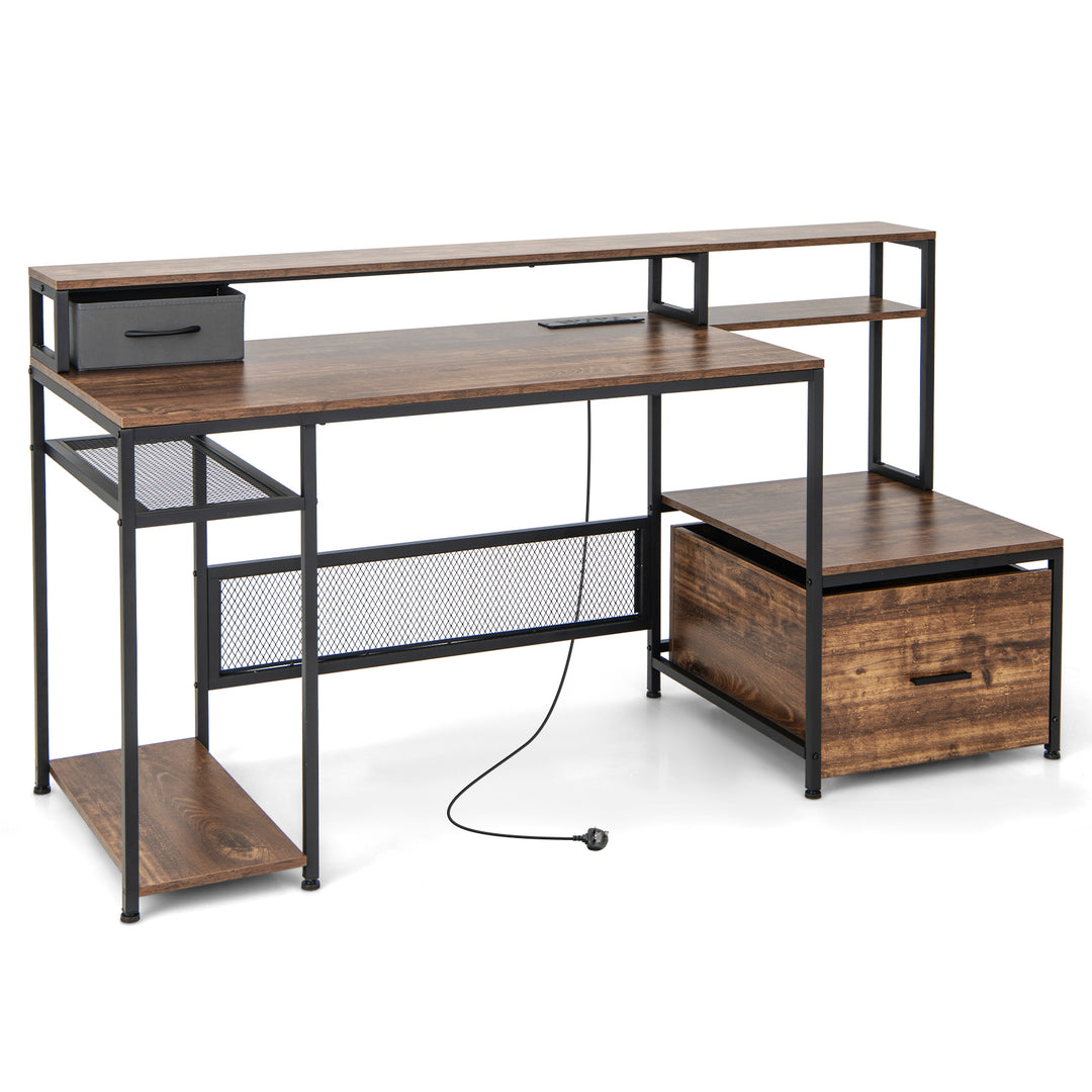 170 CM Computer Desk with Monitor Stand and File Drawer Rustic - TidySpaces