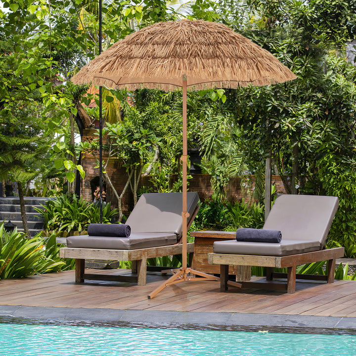 170cm Thatched Tiki Umbrella Hawaiian Style Beach Umbrella with Foldable Stand-Natural - TidySpaces