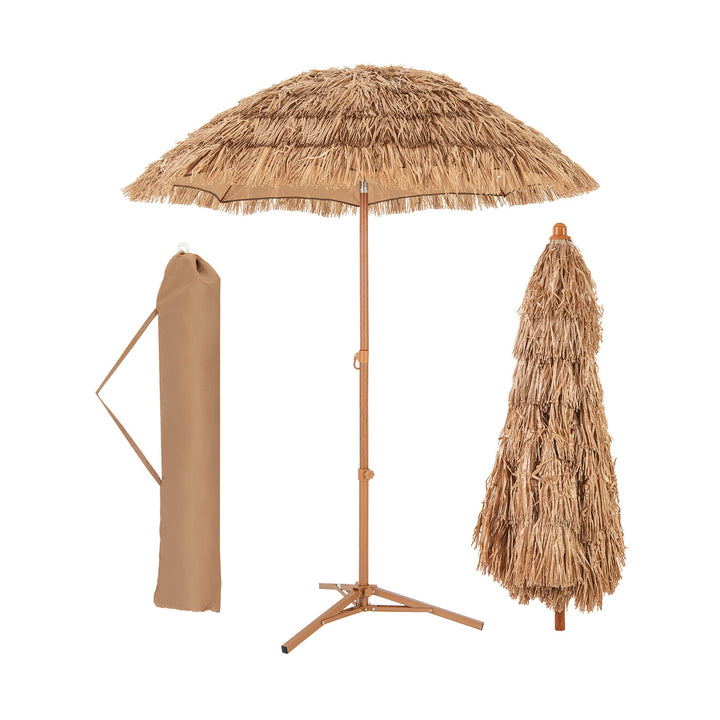 170cm Thatched Tiki Umbrella Hawaiian Style Beach Umbrella with Foldable Stand-Natural - TidySpaces