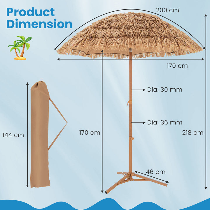 170cm Thatched Tiki Umbrella Hawaiian Style Beach Umbrella with Foldable Stand-Natural - TidySpaces