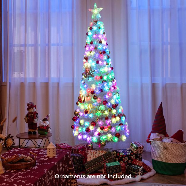 180CM Artificial Xmas Tree Pencil Tree with Treetop Star and 7 Lighting Modes-180 cm