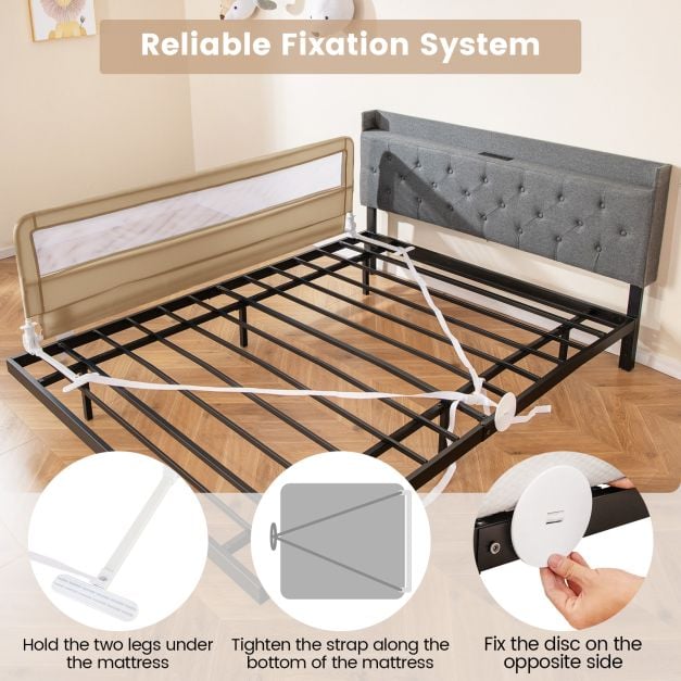 180CM Foldable Baby Bed Rail Guard with Removable Cover and Safety Strap