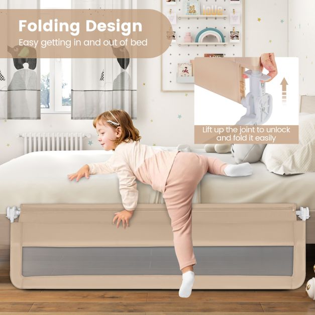 180CM Foldable Baby Bed Rail Guard with Removable Cover and Safety Strap