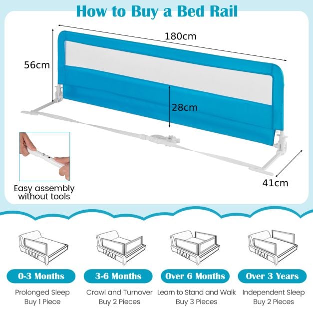 180CM Foldable Baby Bed Rail Guard with Removable Cover and Safety Strap