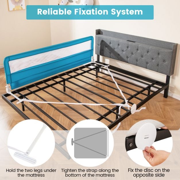 180CM Foldable Baby Bed Rail Guard with Removable Cover and Safety Strap