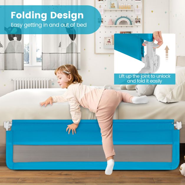 180CM Foldable Baby Bed Rail Guard with Removable Cover and Safety Strap