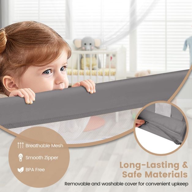 180CM Foldable Baby Bed Rail Guard with Removable Cover and Safety Strap