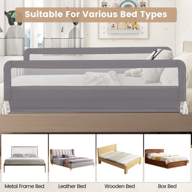 180CM Foldable Baby Bed Rail Guard with Removable Cover and Safety Strap