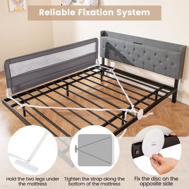180CM Foldable Baby Bed Rail Guard with Removable Cover and Safety Strap