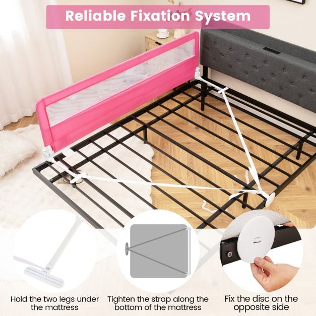 180CM Foldable Baby Bed Rail Guard with Removable Cover and Safety Strap