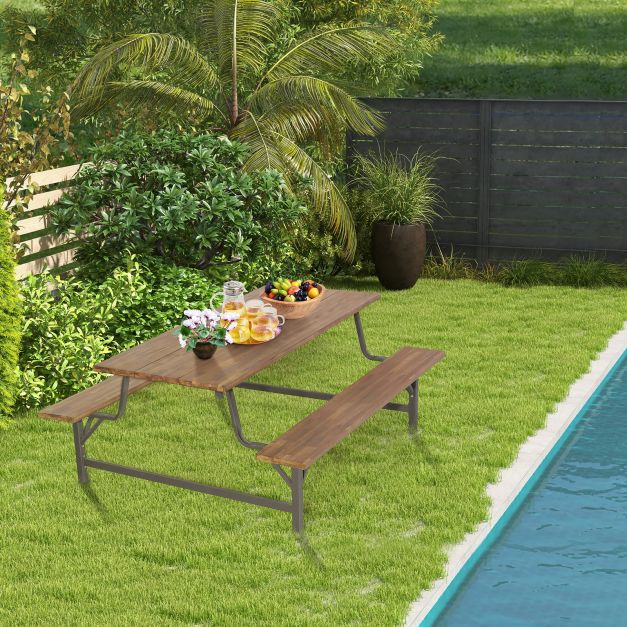 180cm Patio Picnic Table Bench Set with Acacia Wood Tabletop and Seat - TidySpaces