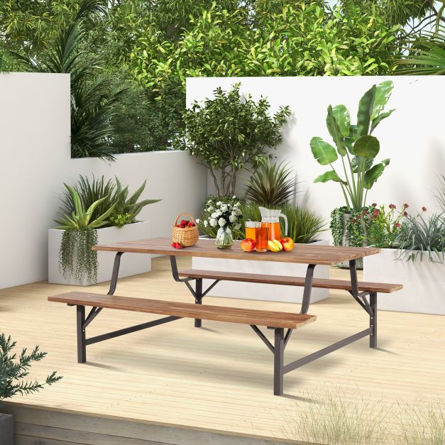 180cm Patio Picnic Table Bench Set with Acacia Wood Tabletop and Seat - TidySpaces