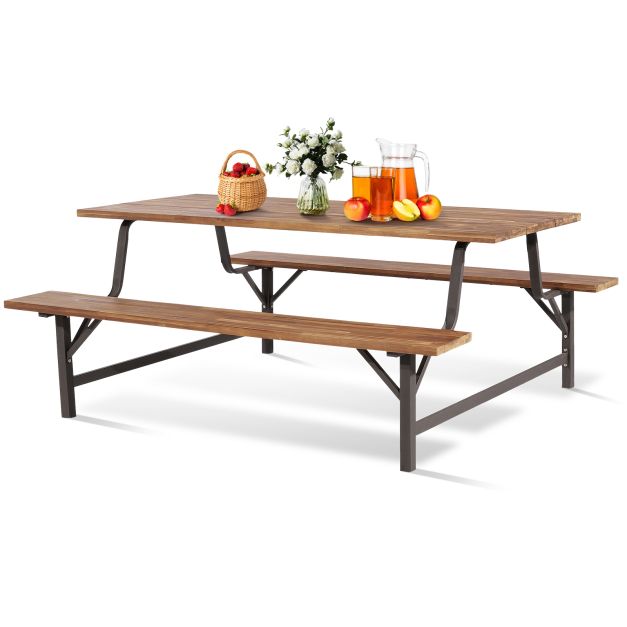 180cm Patio Picnic Table Bench Set with Acacia Wood Tabletop and Seat - TidySpaces