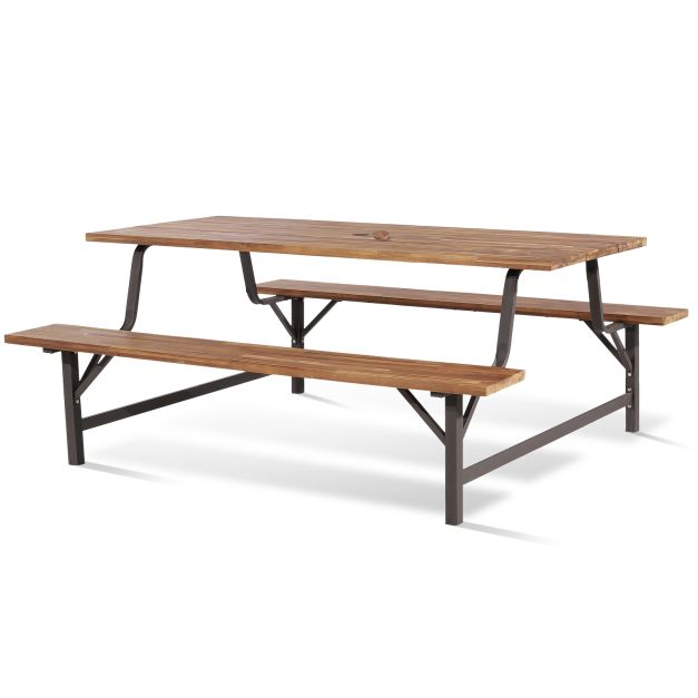 180cm Patio Picnic Table Bench Set with Acacia Wood Tabletop and Seat - TidySpaces