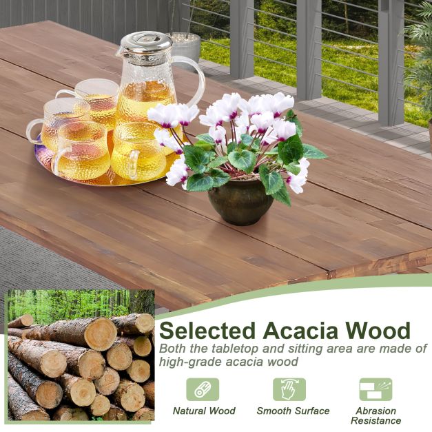180cm Patio Picnic Table Bench Set with Acacia Wood Tabletop and Seat - TidySpaces