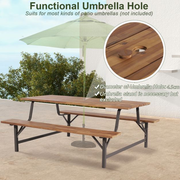 180cm Patio Picnic Table Bench Set with Acacia Wood Tabletop and Seat - TidySpaces