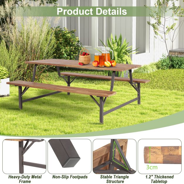 180cm Patio Picnic Table Bench Set with Acacia Wood Tabletop and Seat - TidySpaces