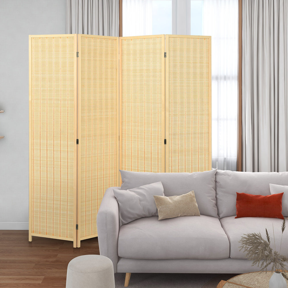 4-Panel Portable Room Divider Screen-Natural - TidySpaces