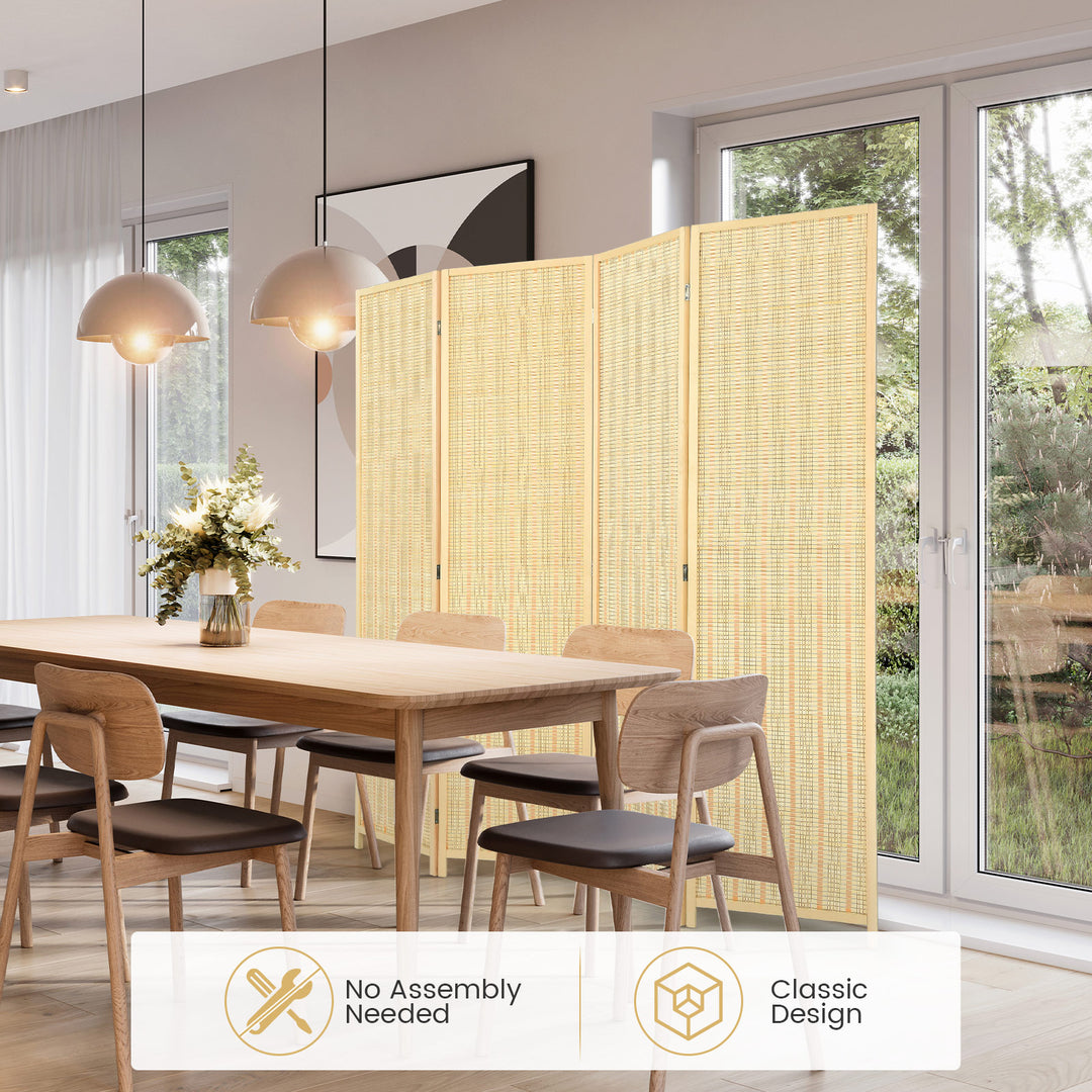 4-Panel Portable Room Divider Screen-Natural - TidySpaces