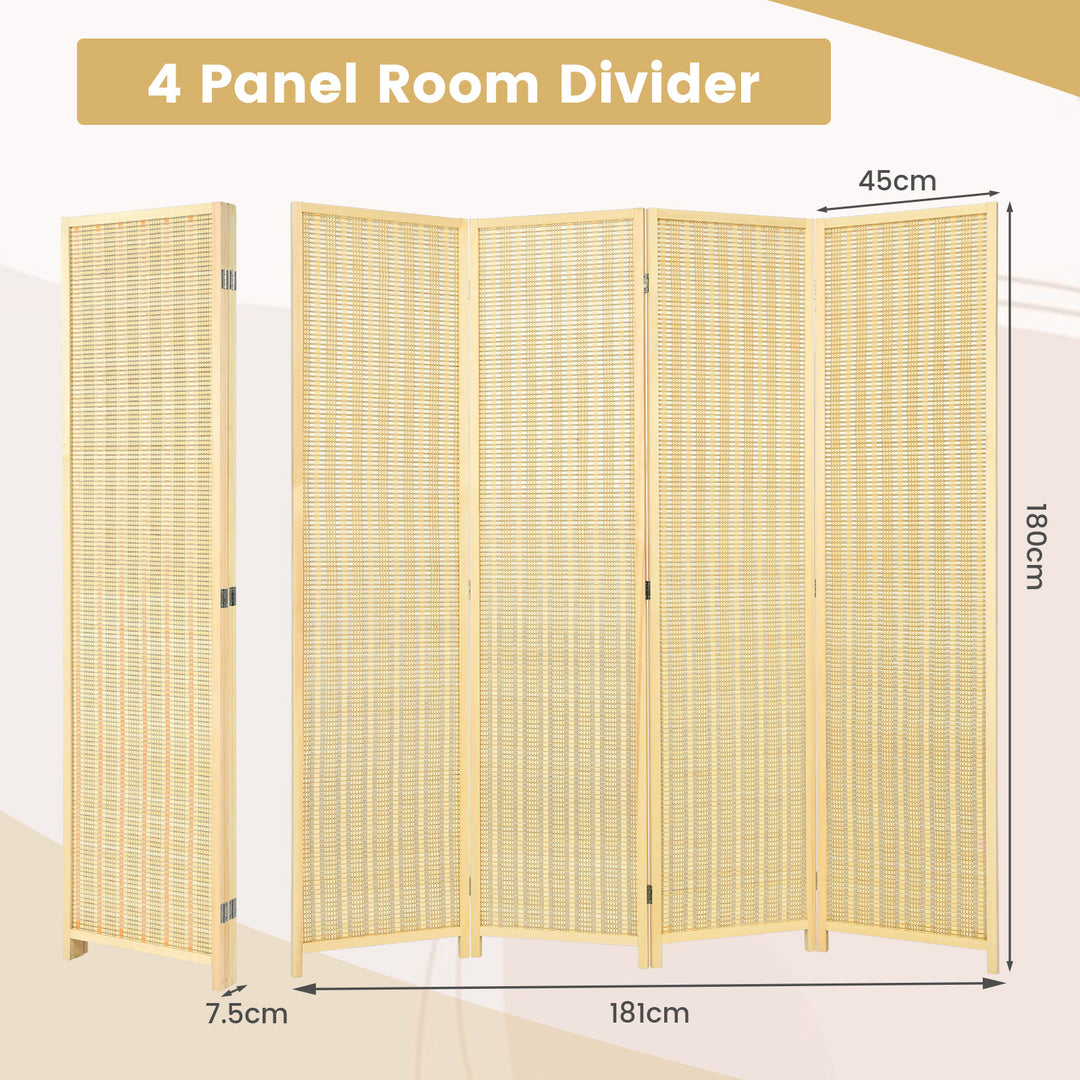 4-Panel Portable Room Divider Screen-Natural - TidySpaces
