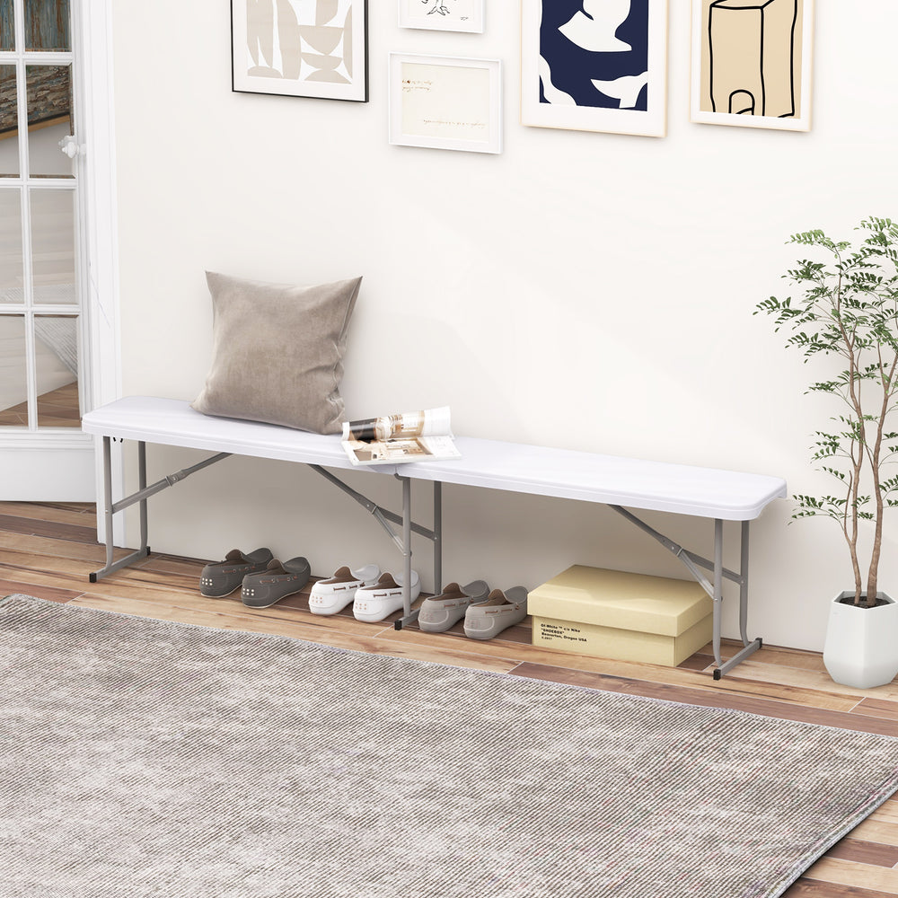 182 cm Portable Folding Plastic Bench Seat with Carry Handle-White - TidySpaces