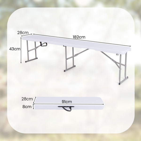 182 cm Portable Folding Plastic Bench Seat with Carry Handle-White - TidySpaces