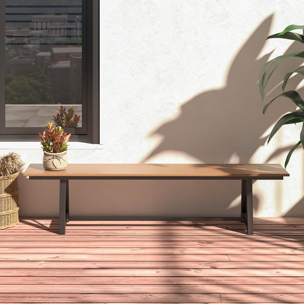 183cm Patio Long Bench with Weatherproof HDPE Seat for 4 People-Brown - TidySpaces