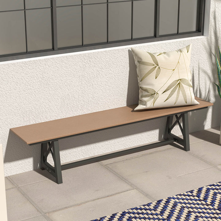183cm Patio Long Bench with Weatherproof HDPE Seat for 4 People-Brown - TidySpaces