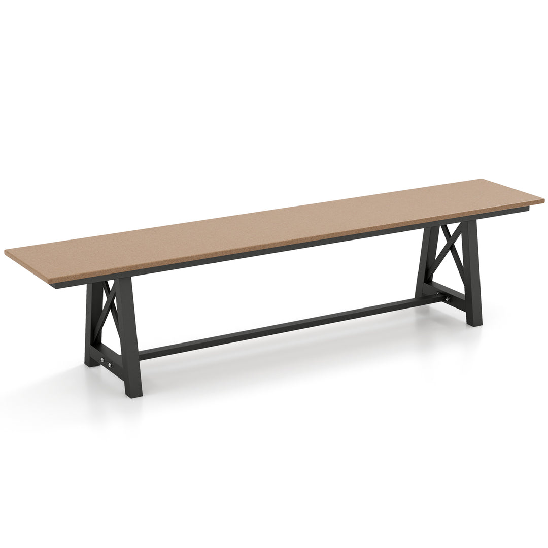 183cm Patio Long Bench with Weatherproof HDPE Seat for 4 People-Brown - TidySpaces