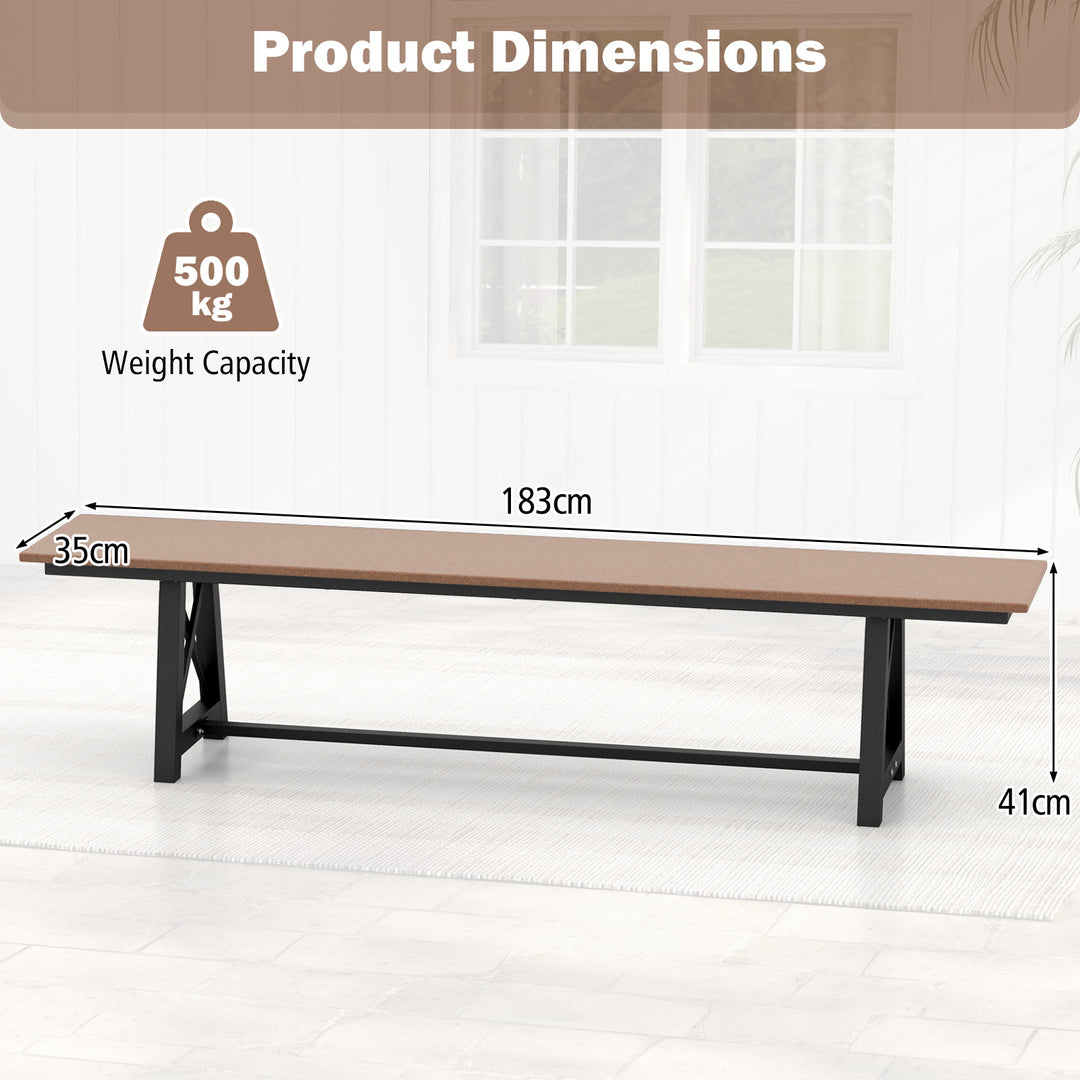 183cm Patio Long Bench with Weatherproof HDPE Seat for 4 People-Brown - TidySpaces