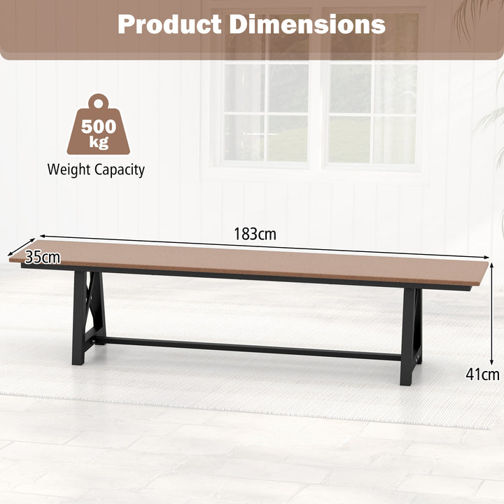 183cm Patio Long Bench with Weatherproof HDPE Seat for 4 People-Brown - TidySpaces