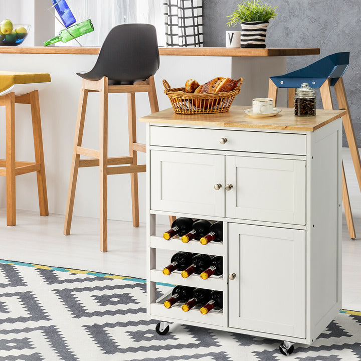 Rolling Kitchen Cart with 3 Tier Wine Racks and Cupboards - TidySpaces