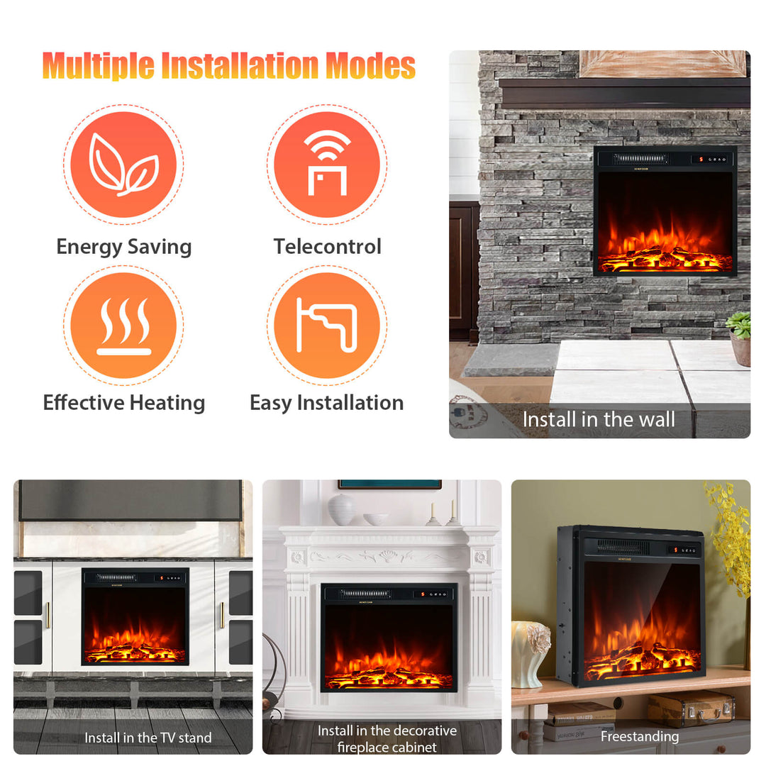 18"/45cm Electric Fireplace 1500W with Remote Control and Adjustable Flame
