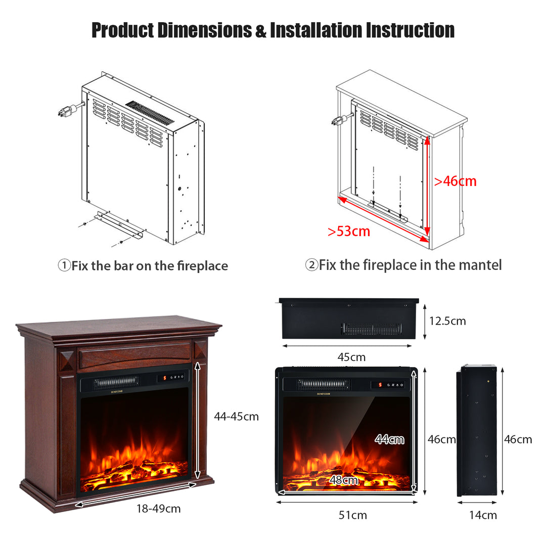 18"/45cm Electric Fireplace 1500W with Remote Control and Adjustable Flame
