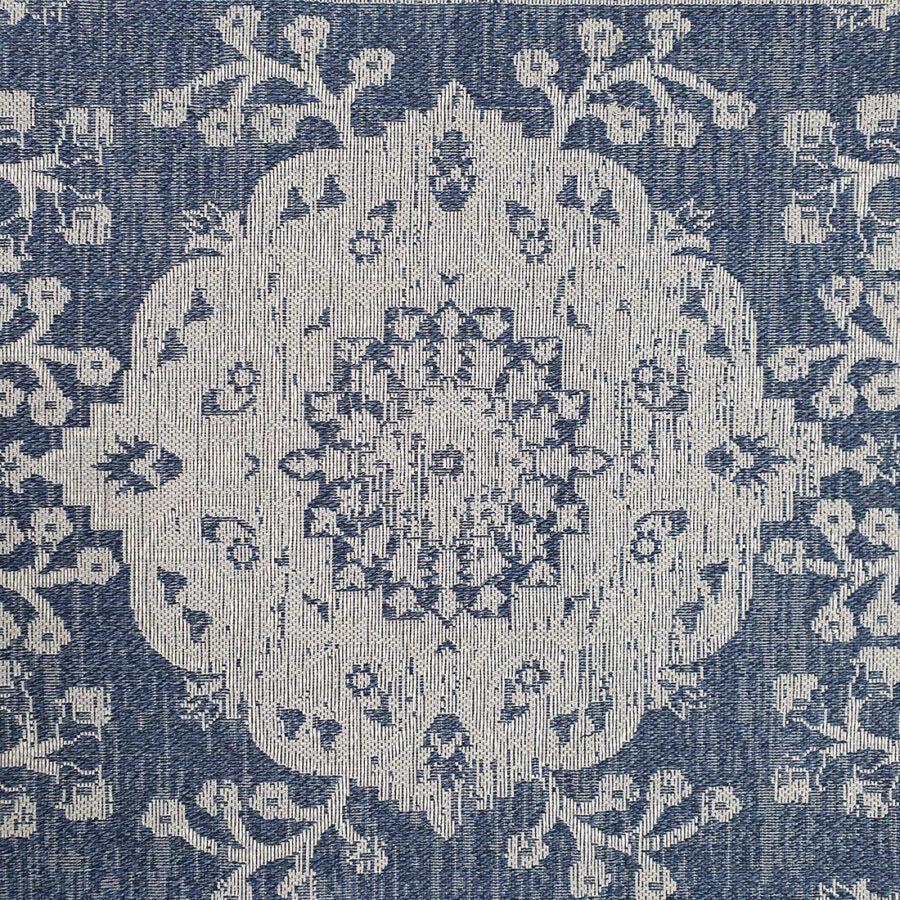 Cotton Rug Navy Grey Oriental - TidySpaces