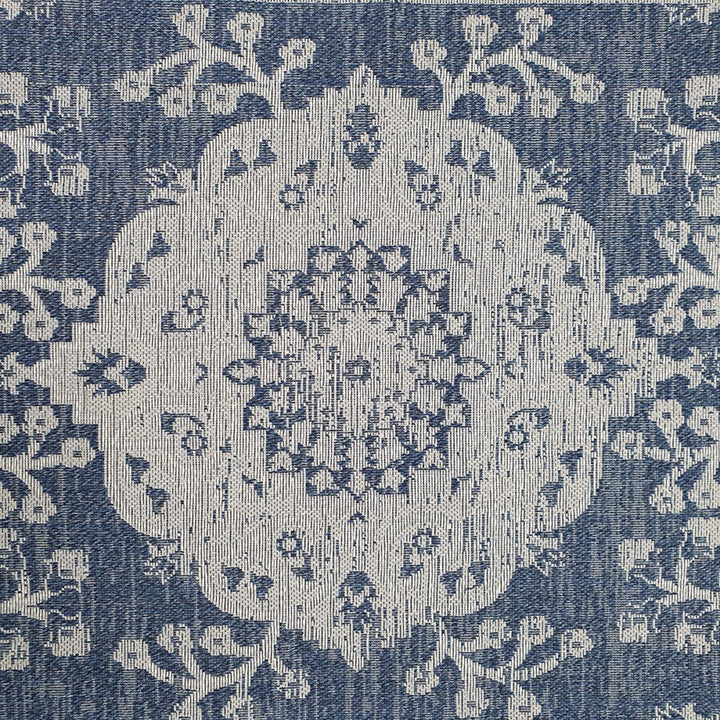 Cotton Rug Navy Grey Oriental