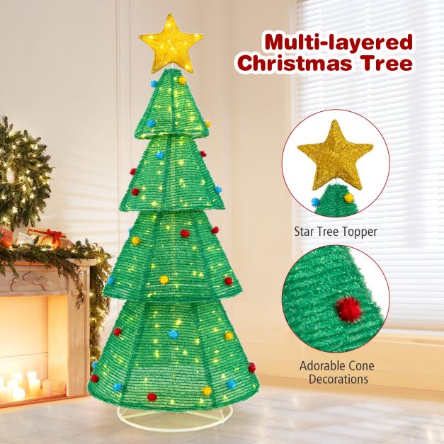 190 CM Lighted Collapsible Christmas Tree with 200 LED Warm Light