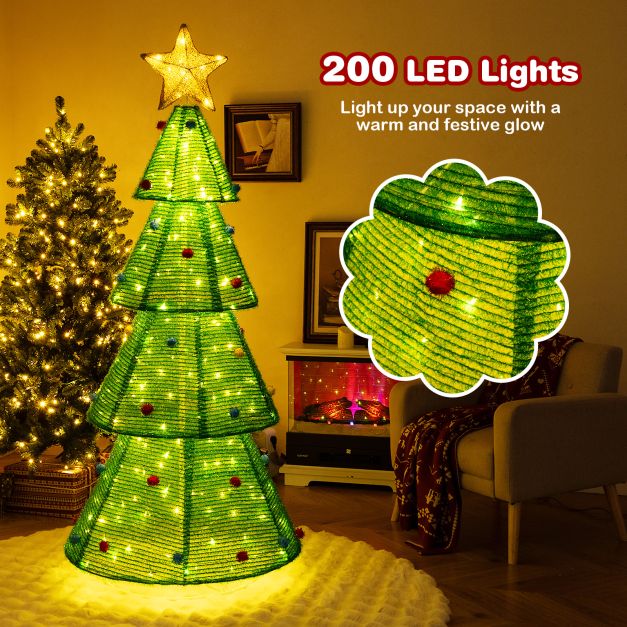 190 CM Lighted Collapsible Christmas Tree with 200 LED Warm Light