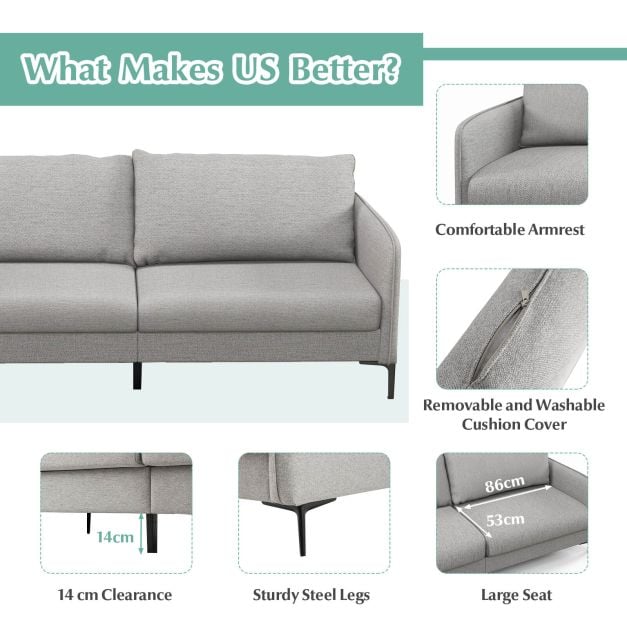 Modern Loveseat 3 Seater Upholstered Sofa with Washable Cushion Covers - TidySpaces