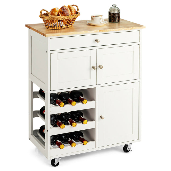 Rolling Kitchen Cart with 3 Tier Wine Racks and Cupboards - TidySpaces