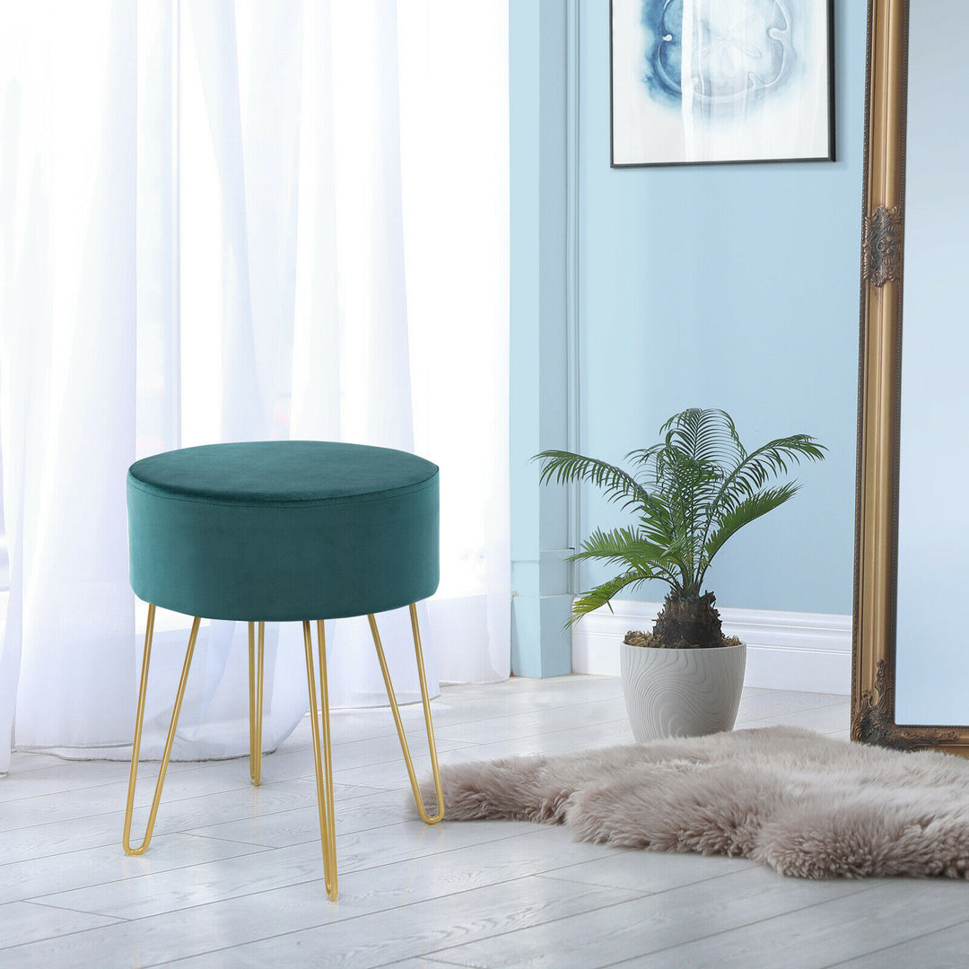 Velvet Modern Round Footstool Ottoman Makeup Dressing Chair - TidySpaces