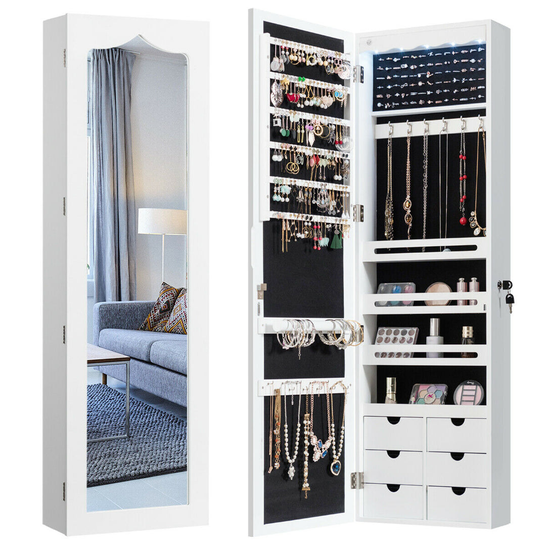 Wall Mounted Jewellery Armoire with LED Light White - TidySpaces