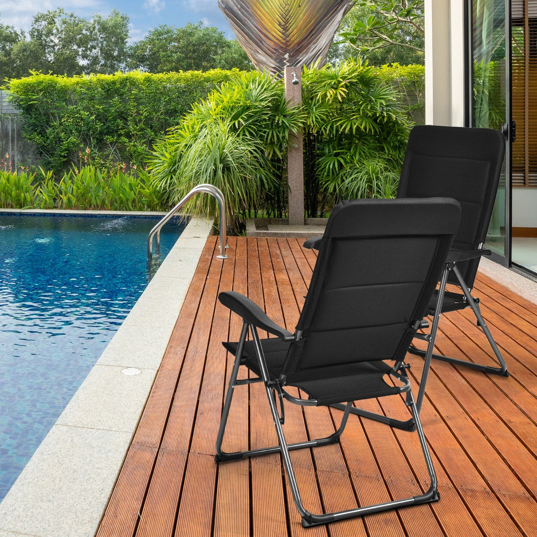 2-Piece Padded Patio Lounger Chair with 7 Adjustable Backrest Positions-Black