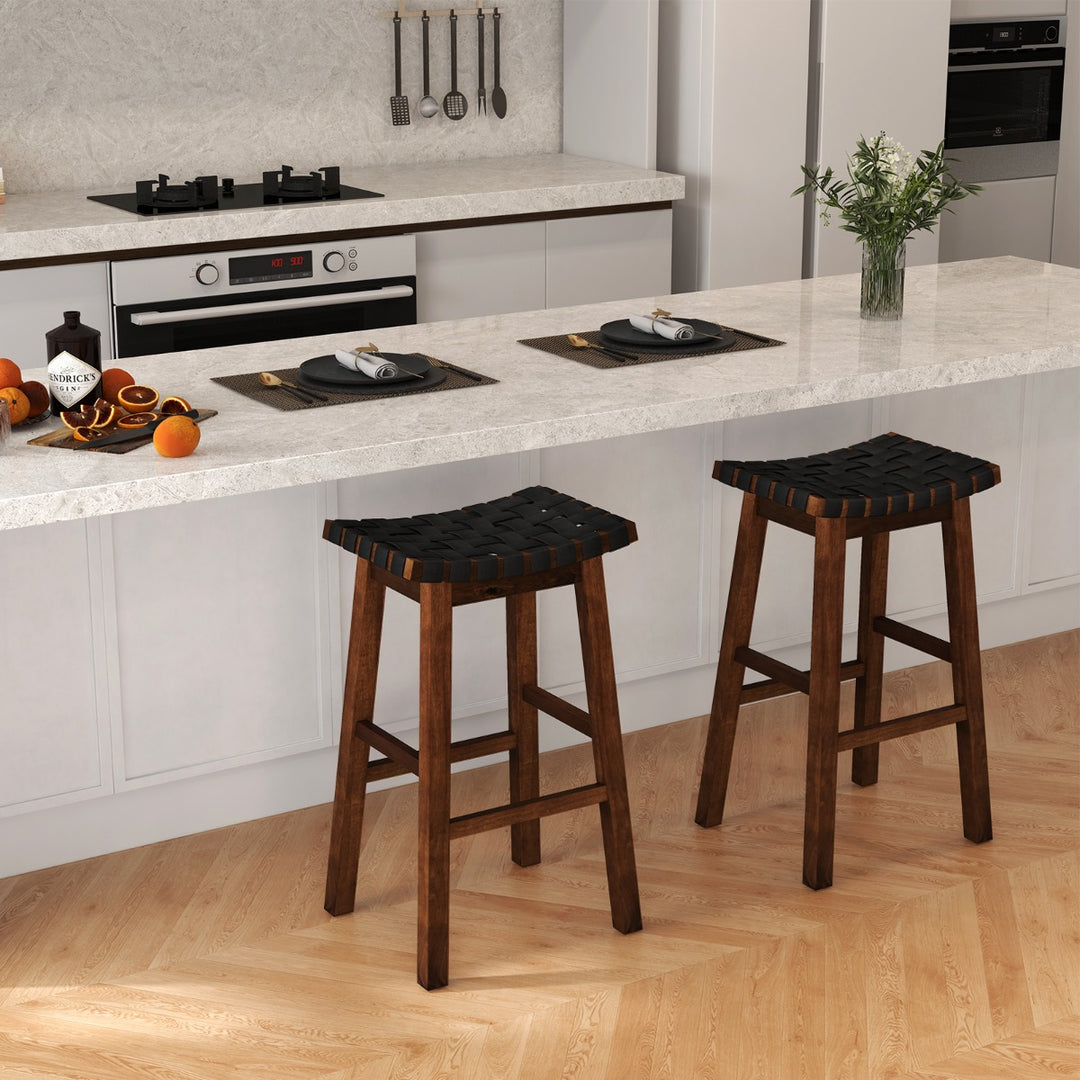 78cm Saddle Barstools with Woven Curved Seat for Kitchen Black & - TidySpaces