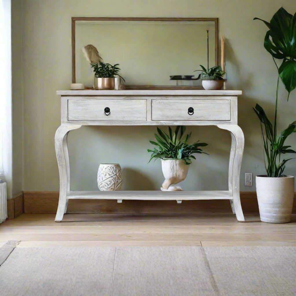 Sally Cottage Style Two Drawer Wooden Console Table - TidySpaces