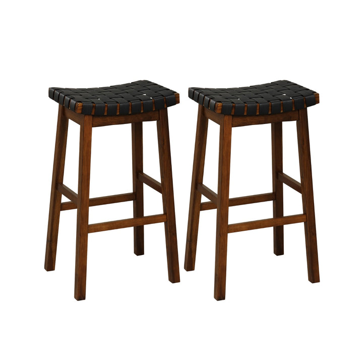 78cm Saddle Barstools with Woven Curved Seat for Kitchen Black & Black &amp; Brown - TidySpaces