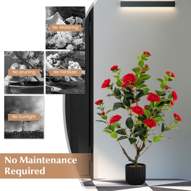 95cm Artificial Camellia Tree with Flowers and Rain-Flower Pebbles