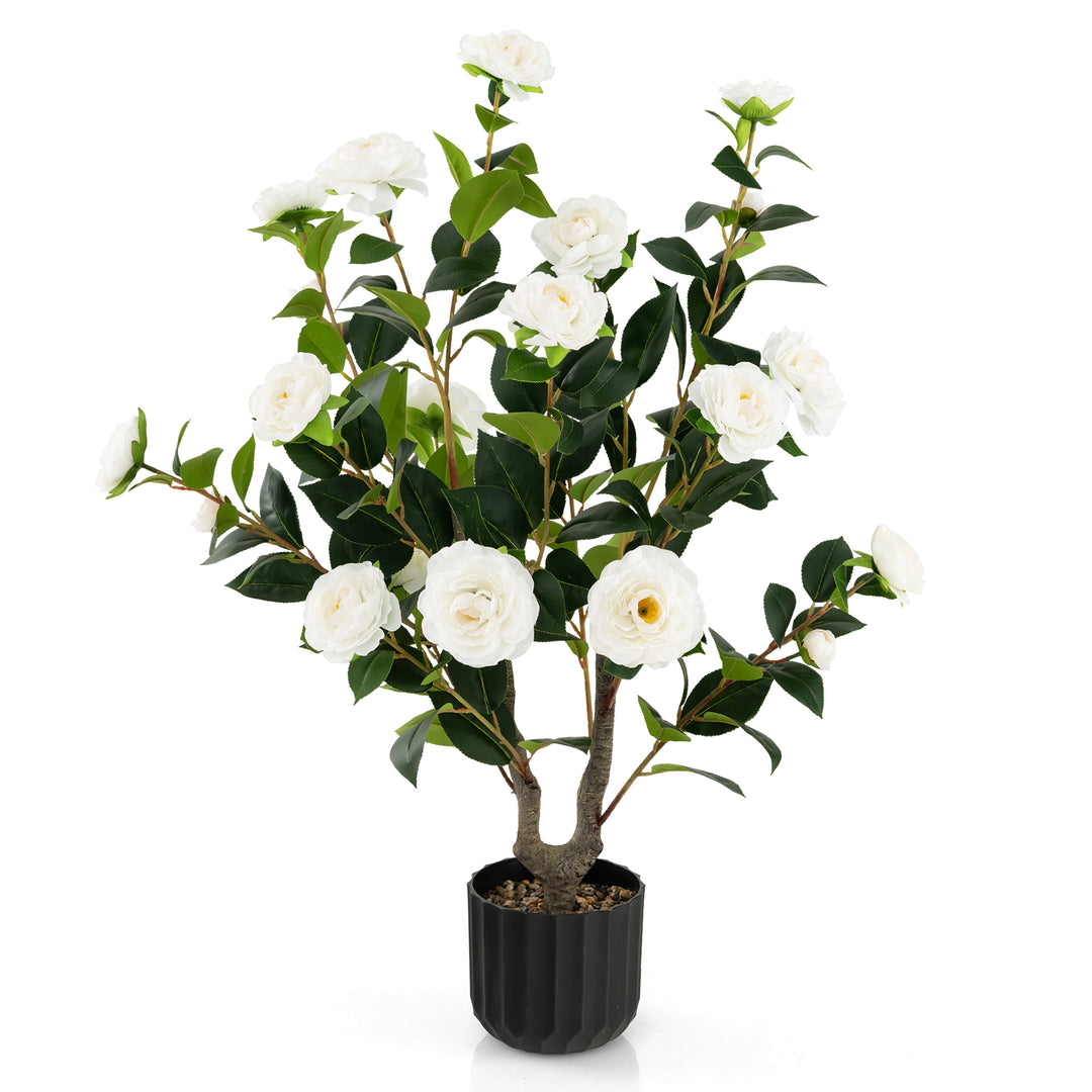 95cm Artificial Camellia Tree with Flowers and Rain-Flower Pebbles